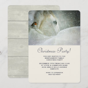 Invitation Cheval blanc et oiseau à la fête de Noël d'hiver