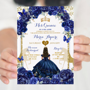Invitation Cheval bleu Floral Or Princesse Quinceañera