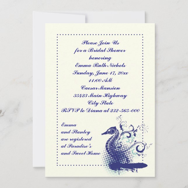 Invitation Cheval bleu marine sur ivoire mariage douche nupti (Devant)