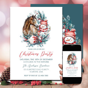 Invitation Cheval bonhomme de neige aquarelle de Noël élégant