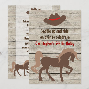 Invitation Cheval Brown et Cowboy Casquette Occident Annivers