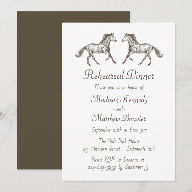 Invitation Cheval Brown Pays Occidental Dîner de répétition (Devant / Derrière)