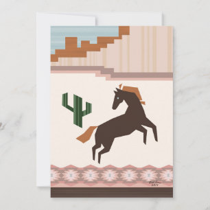 Invitation Cheval Brown sauvage du Sud-Ouest et cactus Blank