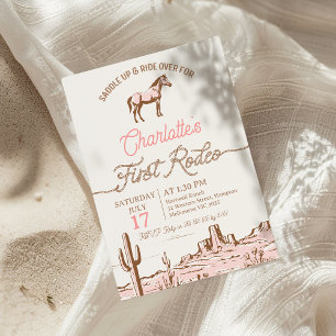 Invitation Cheval Brown vintage Rose Premier Rodéo 1er Annive