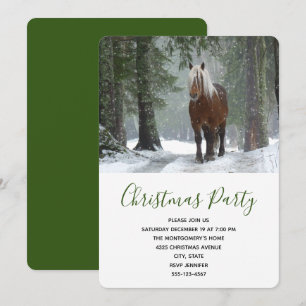 Invitation Cheval brun panoramique dans un Noël de forêt hive