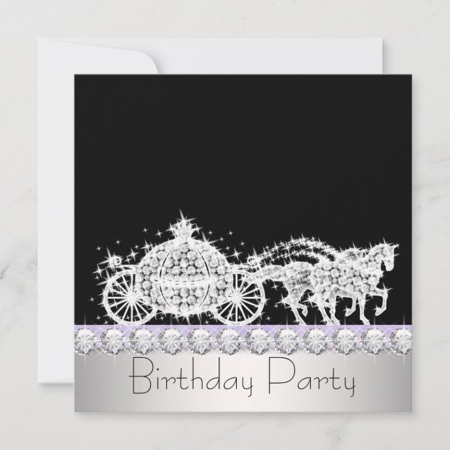 Invitation Cheval Carriage Lavande Princesse Anniversaire (Devant)