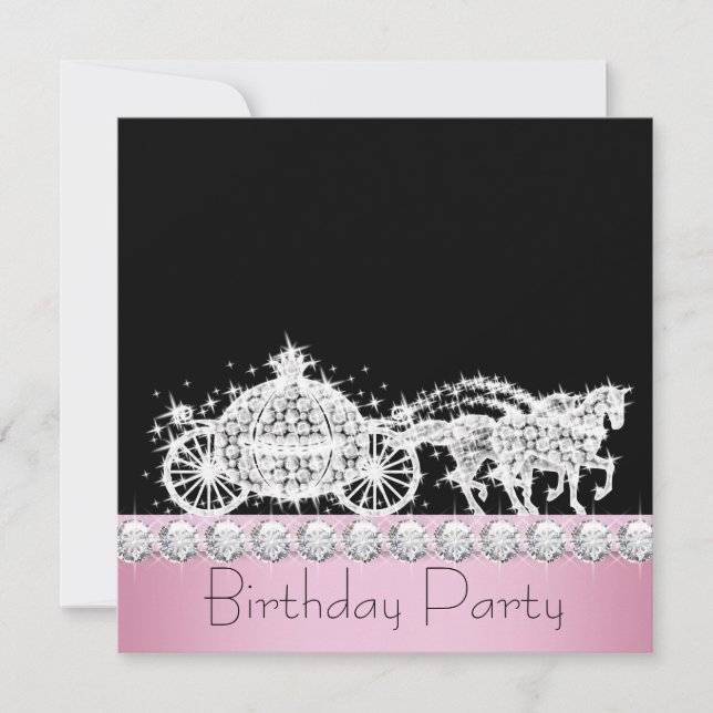 Invitation Cheval Carriage Rose Princesse Anniversaire (Devant)