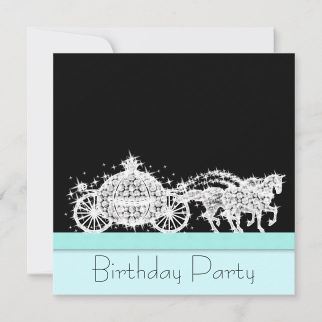 Invitation Cheval Carriage Turquoise Blue Princess Anniversai (Devant)
