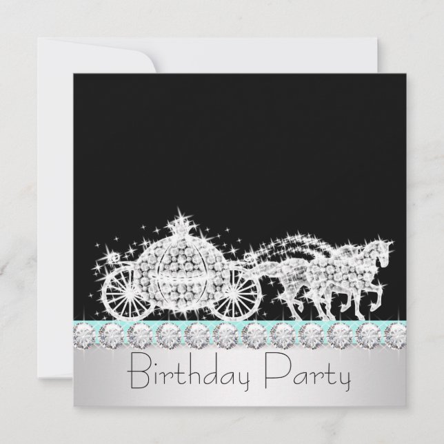 Invitation Cheval Carriage Turquoise Blue Princess Anniversai (Devant)