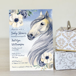 Invitation Cheval cowgirl baby shower équestre fleuri