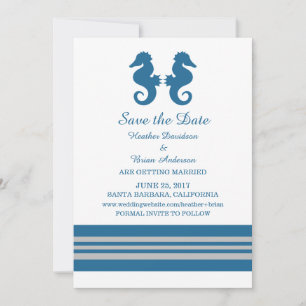 Invitation Cheval de mer bleu gris marine Enregistrer la date