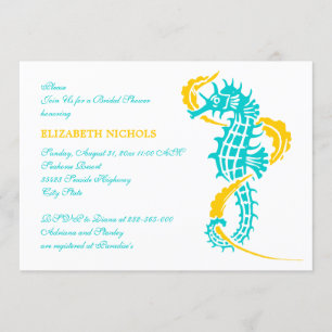Invitation Cheval de mer turquoise, mariage jaune douche nupt