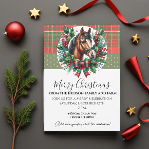 Invitation Cheval de Noël avec Plaid et Wreath