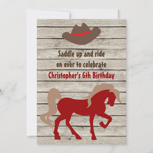 Invitation Cheval et Cowboy Casquette Grange Bois Occidental  (Devant)