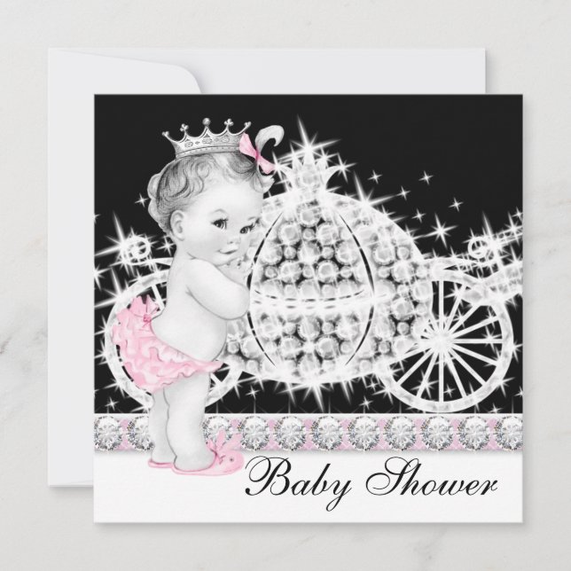 Invitation Cheval et transport Baby shower princesse rose (Devant)