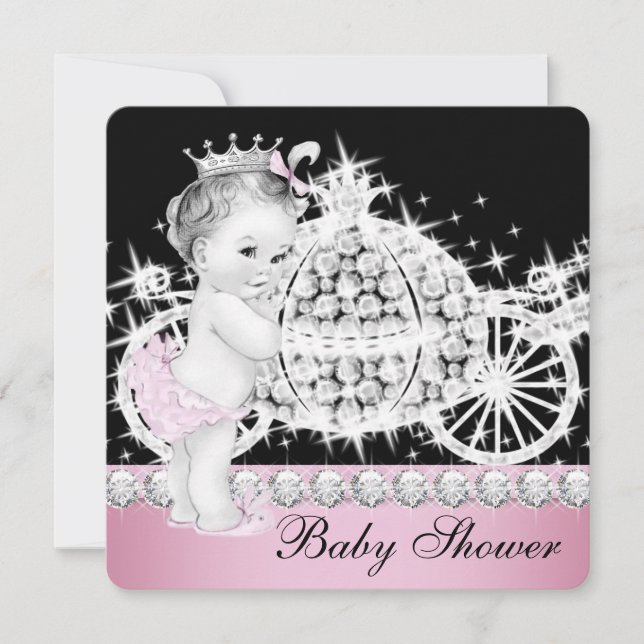 Invitation Cheval et transport Baby shower princesse rose (Devant)