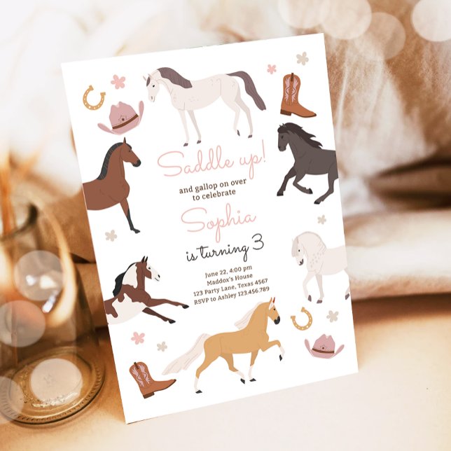 Invitation Cheval Pony Saddle Up Cowgirl Girl Anniversaire (Créateur téléchargé)