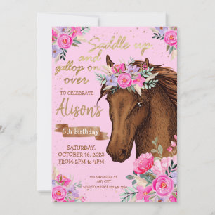 Invitation Cheval rose Fête d'Anniversaire