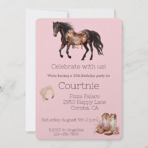 Invitation Cheval rose Floral Western Cowgirl Anniversaire