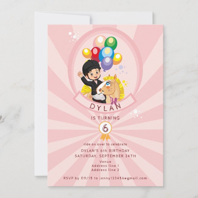 Invitation Cheval Rose Petite Cheval Pony Thématique Filles A (Devant)