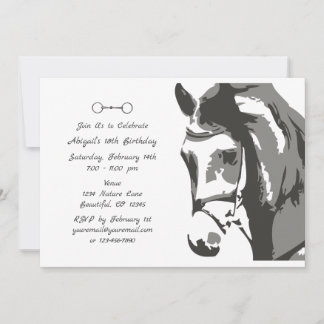 Invitation Cheval Sketch et Snaffle Bit, Gris Anniversaire