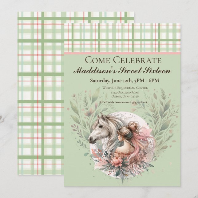 Invitation Cheval Sweet sixteen équestre (Devant / Derrière)