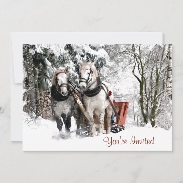 Invitation Cheval Team Sleigh Ride Through Snowy Woods (Devant)