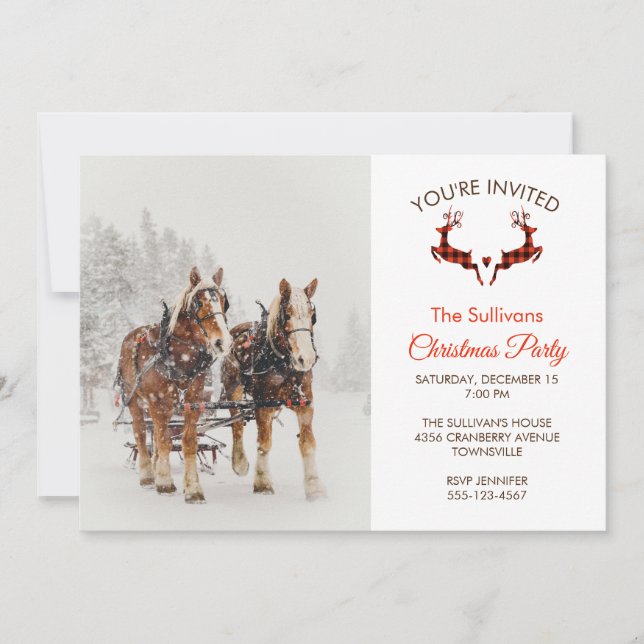Invitation Cheval tiré Sleigh scène de Noël (Devant)
