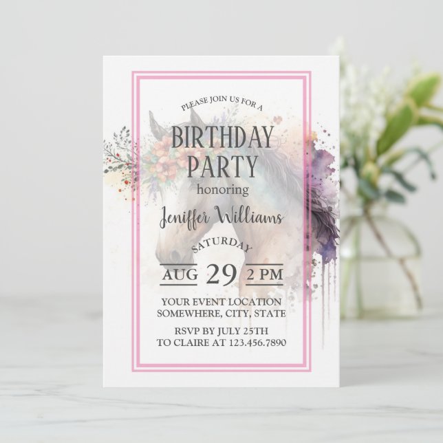 Invitation Cheval visage avec couronne de fleurs (Debout devant)