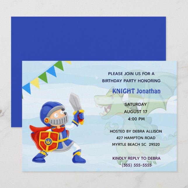 Invitation Chevalier Dans Armor Dragon Fête D'Anniversaire (Devant / Derrière)
