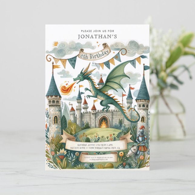 Invitation Chevalier et dragon Royal Medieval Boy Anniversair (Créateur téléchargé)