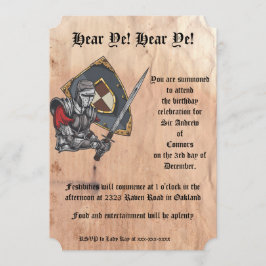 Invitation Chevalier médiéval avec épée et bouclier Anniversa