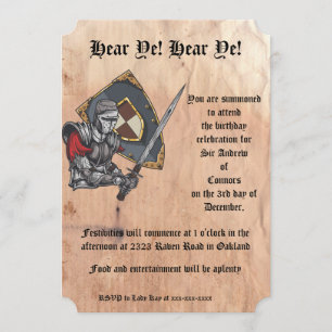Invitation Chevalier médiéval avec l'anniversaire d'épée et