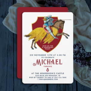 Invitation Chevalier médiéval rouge épopé Jousting Boy Tourna