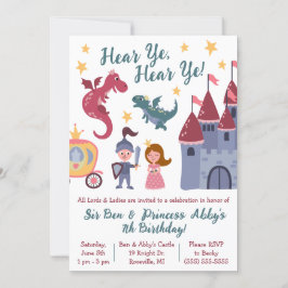Invitation Chevalier & Princesse, Dragon, Castle Birthday Par
