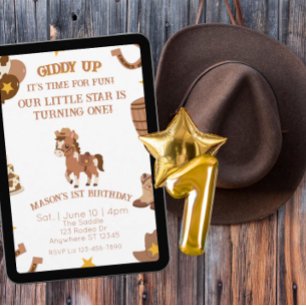 Invitation Chevauche Cheval, Anniversaire Western 1 an