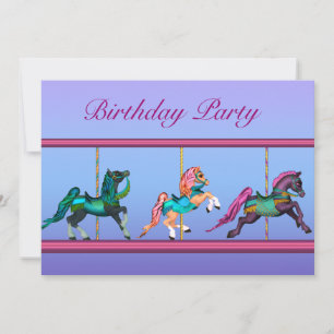 Invitation Chevaux de carrousel Rose & Violet Fête d'annivers