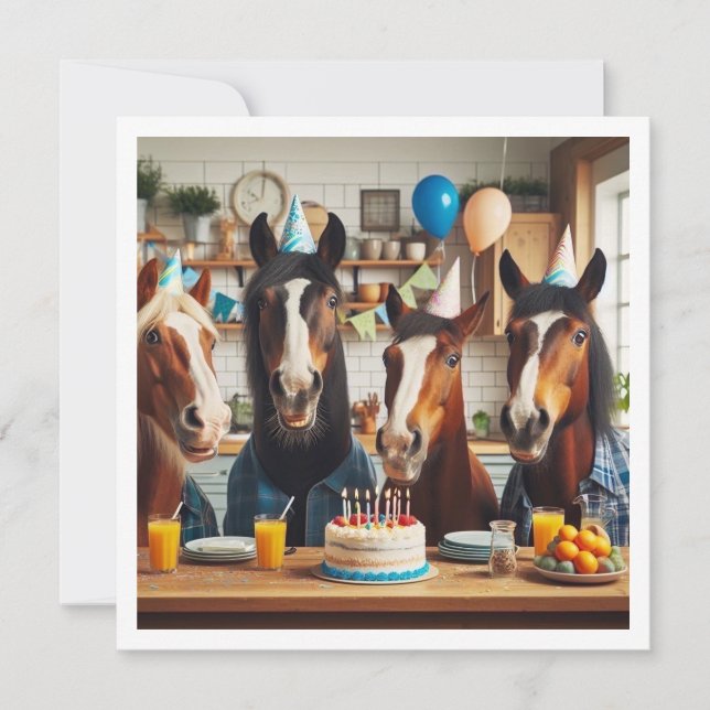 Invitation Chevaux fêtant l'anniversaire avec gâteau et casqu (Devant)