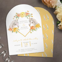 Chevaux gris et roses jaunes monogramme mariage ar