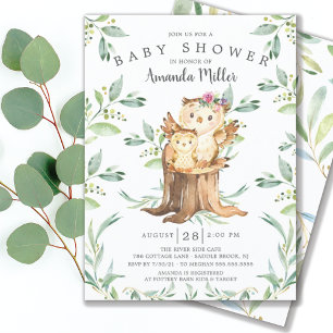 Invitation Chevêche bébé adorable et Baby shower maman