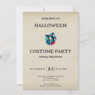 Invitation Cheveux arc-en-ciel couleur Vintage Halloween sorc