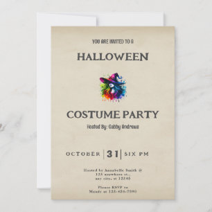 Invitation Cheveux arc-en-ciel couleur Vintage Halloween sorc
