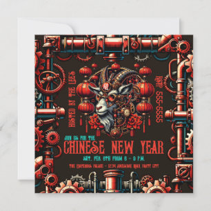 Invitation Chèvre du Nouvel An Chinois Steampunk