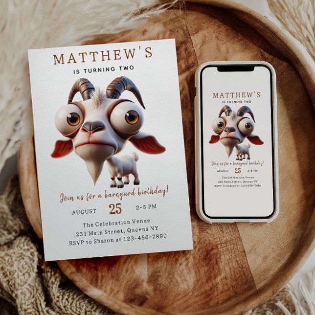 Invitation Chèvre mignonne Animaux de ferme 2e fête d'anniver (Créateur téléchargé)