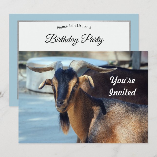 Invitation Chèvre Noir animal Brown photo Anniversaire (Devant / Derrière)