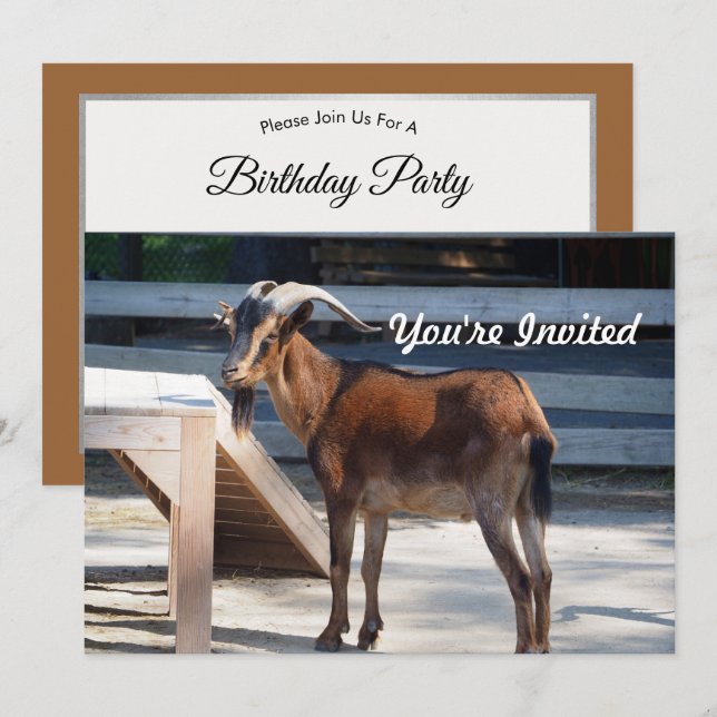 Invitation Chèvre Noir Cornes Brown Profil animal Anniversair (Devant / Derrière)