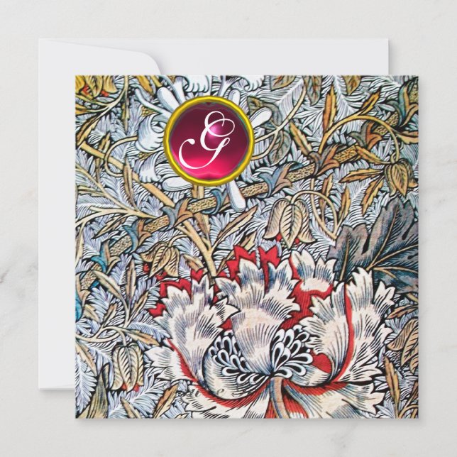 Invitation CHÈVREFEUILLE Rouge Rubis Monogramme Métallisé (Devant)