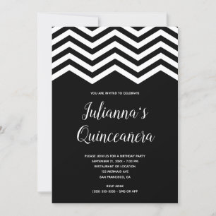 Invitation Chevron blanc et noir Trim Quinceañera anniversair