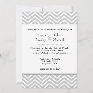 Invitation Chevron blanc gris gris