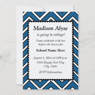 Invitation Chevron bleu et blanc Off To College Party Invitat